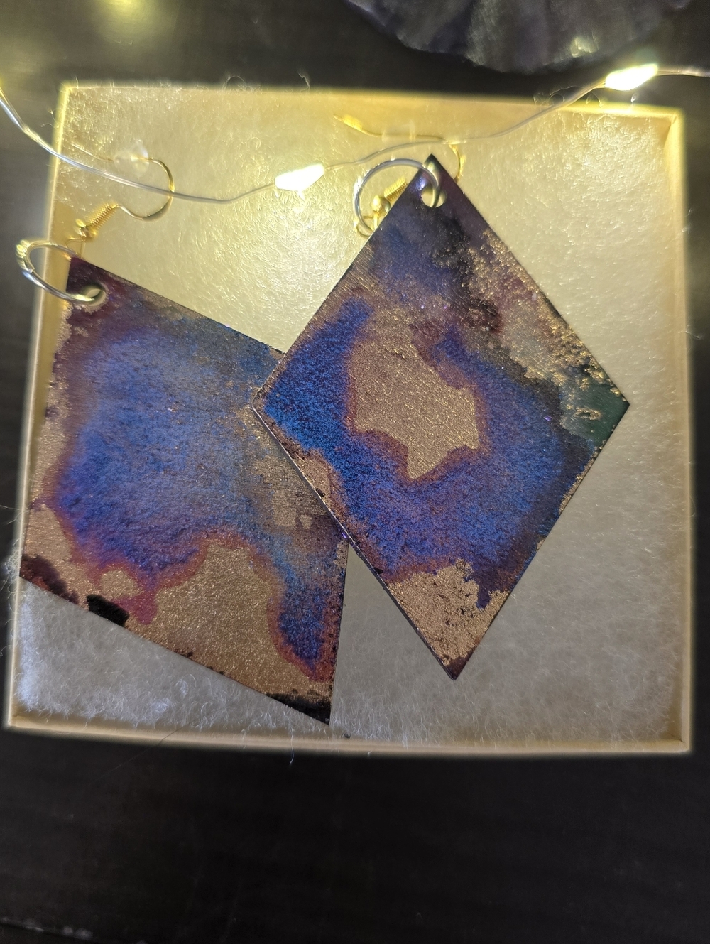 HANDCRAFTED Wood Dangle Earrings HANDPAINTED Delicate Piercing ARTISAN Jewelry
